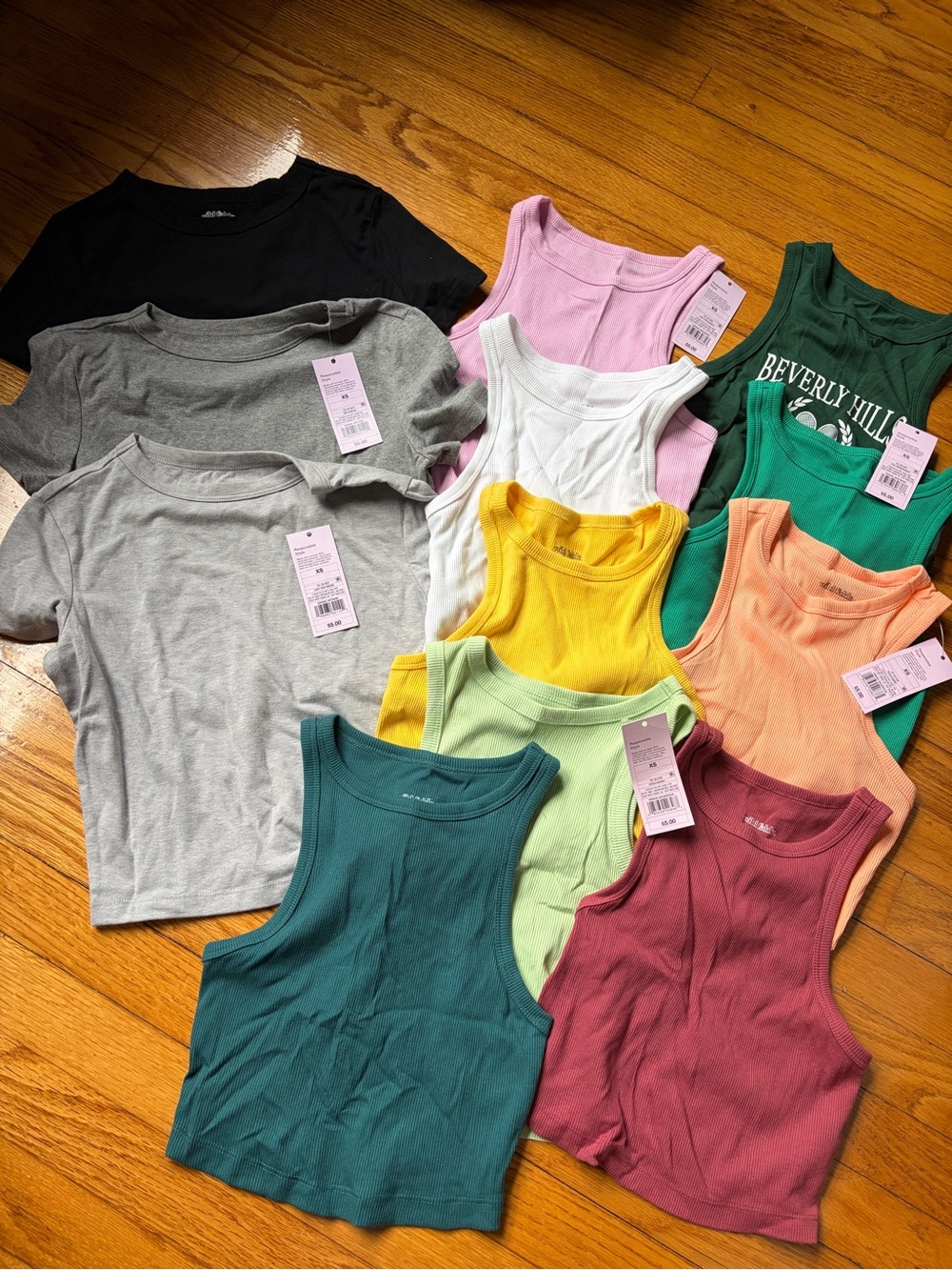 Assorted Ribbed Tank & Tee Set - Multi Color